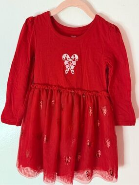 Red Long-Sleeve Tulle Holiday Dress